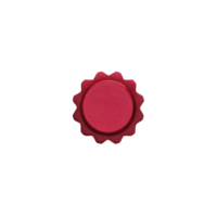Red wax seal with scalloped edge, often used for decorative or official purposes, is centered on plain background. seal vibrant color and classic design evoke sense of tradition and formality png