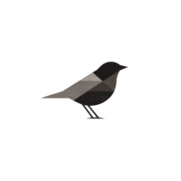 Geometric bird silhouette in shades of black and gray stands against plain background, showcasing minimalist and modern design. angular shapes create unique and artistic representation of bird png