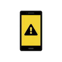 Smartphone displays warning symbol on its screen, indicating alert or caution. yellow background with black exclamation mark in triangle suggests potential issue or notification png