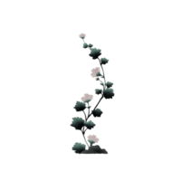 Delicate vertical floral design features stylized green leaves and soft pink flowers, creating elegant and artistic pattern. minimalist style adds touch of sophistication png