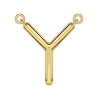Gold letter Y pendant with sleek, polished finish and two loops for attaching to chain, showcasing elegance and simplicity png