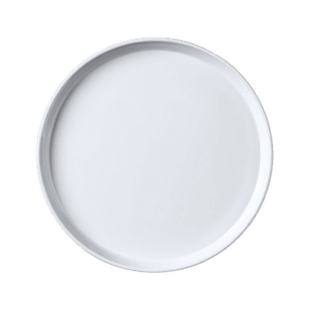 Simple white round plate with smooth surface and subtle rim, perfect for minimalist table settings. clean design emphasizes elegance and functionality png