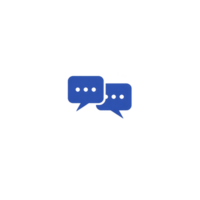 Two blue speech bubbles with ellipses inside, symbolizing communication and conversation, are depicted on transparent background. simple design conveys interaction and dialogue png