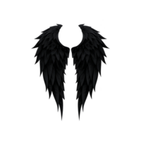 Pair of black angel wings with grunge texture, set against transparent background, evokes sense of mystery and fantasy. wings are symmetrical and detailed, suggesting gothic or ethereal theme png