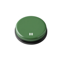 Round green button with glossy finish and three white vertical lines in center, isolated on transparency background. button appears to be simple, modern design, possibly for device or interface png