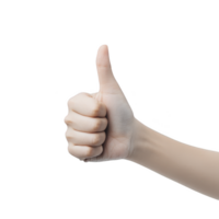 Hand showing thumbs up gesture against plain background, symbolizing approval or agreement. image focuses on hand position and expression, conveying positivity png