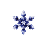 Geometric blue snowflake with faceted, crystalline design on transparency background, showcasing intricate symmetry and modern, abstract style png