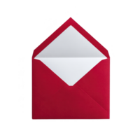Vibrant red envelope with white interior is open, showcasing its elegant design. envelope bold color and clean lines make it perfect for special occasions or formal invitations png