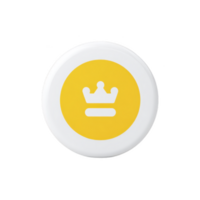 Round white button features yellow circle with white crown symbol in center, conveying sense of royalty and elegance. minimalist design is eye catching and modern png