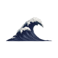 Powerful ocean wave with white foam cresting at top, showcasing dynamic movement and energy of sea. deep blue color contrasts with frothy white, creating dramatic effect png