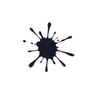 Black ink splatter with irregular edges and droplets radiating outward, isolated on transparency background, creating dynamic and artistic effect png
