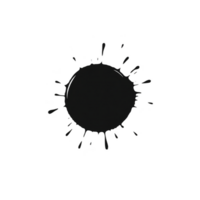Black ink splatter on transparency background creates bold and artistic contrast, evoking creativity and spontaneity. irregular shape and dynamic lines suggest movement and energy png