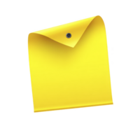 Bright yellow sticky note with curled corner and pushpin hole at top, isolated on transparency background. note appears blank and ready for writing png