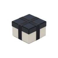 Square gift box with black lid and ribbon, featuring minimalist design. box is cream colored, creating classic and elegant appearance, suitable for various occasions png