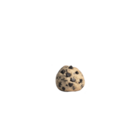 Single chocolate chip cookie dough ball sits against plain background, showcasing its round shape and speckled chocolate chips. image highlights texture and delicious appeal of dough png