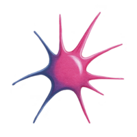 Vibrant, abstract starburst shape with glossy texture and gradient colors of pink and purple, resembling stylized neuron or splash png