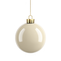 Shiny beige Christmas ornament hangs from gold string, reflecting light and creating festive atmosphere. smooth, glossy surface adds elegance to holiday decorations png