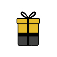 Yellow and black gift box icon with ribbon on top, symbolizing celebration and surprise. simple design is ideal for festive occasions and digital graphics png