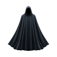 Mysterious, dark hooded cloak with flowing design creates enigmatic and dramatic appearance. cloak deep shadows and smooth texture evoke sense of intrigue and secrecy png