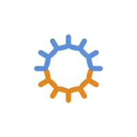 Circular design with alternating blue and orange segments resembling gear or sun, symbolizing unity and balance. simple, abstract style conveys modern and dynamic feel png