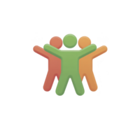 Three colorful abstract human figures with outstretched arms symbolize unity and teamwork. figures are in green, orange, and red, creating vibrant and inclusive representation png