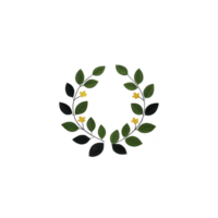 Decorative laurel wreath with green leaves and small yellow flowers, symbolizing victory and achievement, is depicted on transparent background. design is simple and elegant png