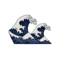 This features stylized depiction of ocean waves, reminiscent of traditional Japanese art. waves are dynamic and detailed, with white crests and deep blue tones, evoking sense of movement and power png