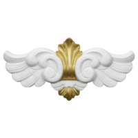 Ornate white and gold decorative element with intricate scrollwork and symmetrical design, often used in classical architecture or interior design for elegant touch png