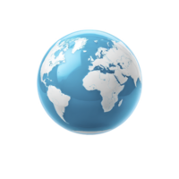 3D rendering of blue and white globe showcases continents and oceans, symbolizing global connectivity and geography. Earth is depicted with smooth, glossy surface, emphasizing its spherical shape png