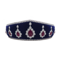 Luxurious tiara adorned with sparkling diamonds and vibrant red gemstones, set against deep blue background, exuding elegance and sophistication png