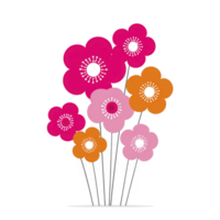 Colorful abstract flowers with pink and orange petals create vibrant and cheerful design. simple, stylized shapes give modern and playful feel png