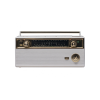 Vintage radio with classic design features rectangular shape, two large dials, and frequency display. radio retro aesthetic evokes nostalgia and charm png