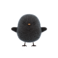 Cute, fluffy black bird with tiny wings and small beak stands against transparency background, exuding playful and adorable charm png