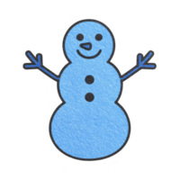 Cheerful blue snowman with smiling face and stick arms, featuring three round sections and buttons, stands out against plain background png