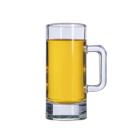 Clear glass mug filled with golden beer, showcasing its rich color and bubbles, isolated on transparency background. handle is visible, emphasizing mug sturdy design png