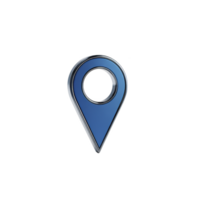 Blue 3D map pin icon with metallic outline, symbolizing location or navigation. design is simple and modern, often used in digital maps and GPS applications png