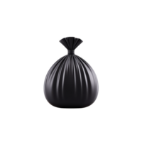 Black garbage bag is tied at top, isolated on transparency background. bag appears full, with smooth, shiny surface, and is commonly used for waste disposal png