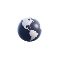 3D rendering of globe showing North and South America, with smooth, shiny surface and minimalist design. globe is set against plain background, emphasizing its spherical shape png