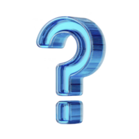 Shiny blue 3D question mark stands out against transparent background, symbolizing curiosity and inquiry. glossy finish and reflective surface add modern touch png