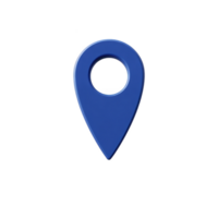 Blue 3D map pin icon with circular hole in center, isolated on transparency background, symbolizing location or navigation png