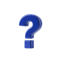 Shiny blue question mark stands out against transparent background, symbolizing inquiry and curiosity. 3D design adds depth and modern touch, making it ideal for digital use png