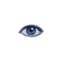 Detailed illustration of blue eye with realistic iris and eyelashes, set against transparent background, conveys sense of focus and observation png