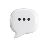 3D white speech bubble icon with three black dots, symbolizing communication or messaging. glossy finish adds modern touch, making it suitable for digital communication themes png