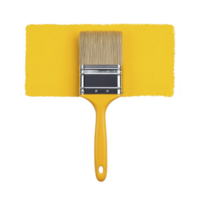 Yellow paintbrush with wooden handle is shown applying vibrant yellow paint stroke on transparency background, creating bold and artistic effect png