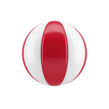 Red and white glossy sphere with central vertical stripe, resembling modern abstract design. smooth surface reflects light, creating shiny appearance png