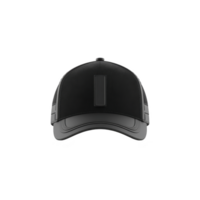 Black baseball cap with minimalist design is displayed against plain background, showcasing its sleek and modern style. cap features curved brim and structured crown png