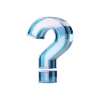 Shiny, reflective blue question mark stands out against transparency background, symbolizing curiosity and inquiry. 3D design adds depth and intrigue to image png