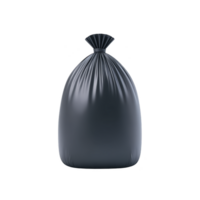 Large black garbage bag is tightly tied at top, creating neat and secure closure. bag is full, with smooth, shiny surface reflecting light png