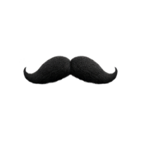Black, bushy mustache with classic curled design is centered on transparency background, evoking vintage and playful style png