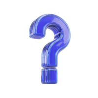 Shiny blue glass question mark stands out against transparent background, symbolizing curiosity and inquiry. reflective surface adds modern and sleek touch to design png
